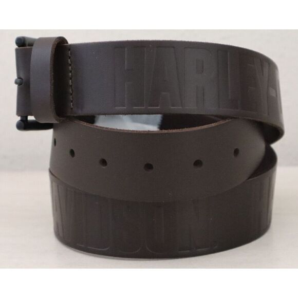 Harley-Davidson BMM042 Men's Sz L (38/40) Dark Brown Genuine Leather Logo Belt - Picture 4 of 16